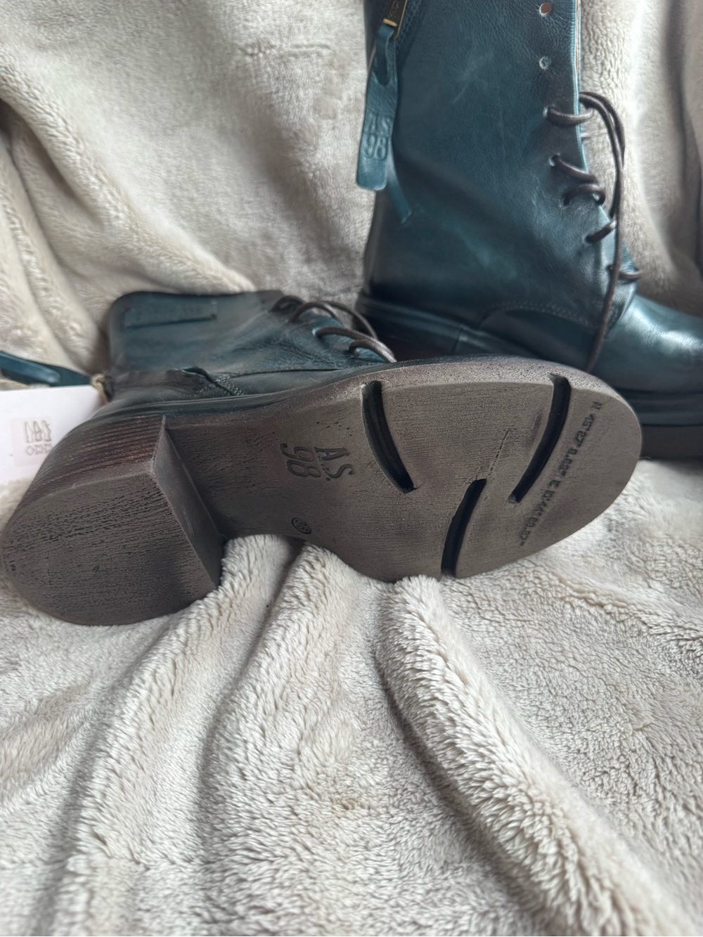 A.S.98 Teal Lace-Up Leather Ankle Boots - Picture 2 of 5